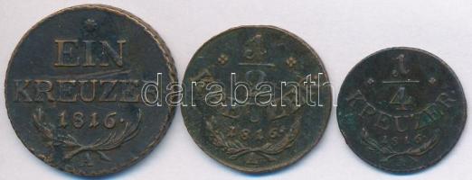 Ausztria 1816A 1/4kr Cu + 1/2kr Cu + 1kr Cu T:2-,3 Austria 1816A 1/4 Kreuzer Cu + 1/2 Kreuzer Cu + 1 Kreuzer Cu C:VF,F