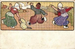 6 db RÉGI holland folklór lap, benne 1 litho lap, vegyes minőségű / 6 old motive cards, Dutch folklo...