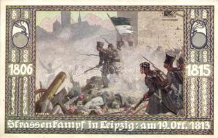 1806-1818 Német katonai művészeti képeslap, s: E. Kutzer, 1806-1818 Strassenkampf in Leipzig; Bund der Deutschen in Böhmen / German military art postcard s: E. Kutzer