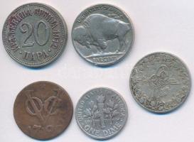 Vegyes: 5db klf fémpénz, közte Szerbia 1912. 20p Cu-Ni T:vegyes Mixed: 5pcs of mixed coins, with Serbia 1912. 20 Para Cu-Ni C:mixed
