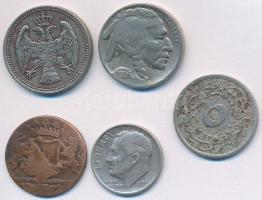 Vegyes: 5db klf fémpénz, közte Szerbia 1912. 20p Cu-Ni T:vegyes
Mixed: 5pcs of mixed coins, with Se...