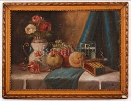 Molnár jelzéssel: Szivaros csendélet. Olaj, karton (festék kopással), keretben, 24×33 cm