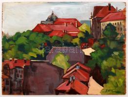 Guzsik jelzéssel: Háztetők. Olaj, fa lemez (oldala sérült), 43×57 cm