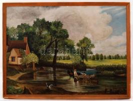 Rudnay jelzéssel: Beragadt kocsi. Olaj, vászon, keretben, 55×75 cm