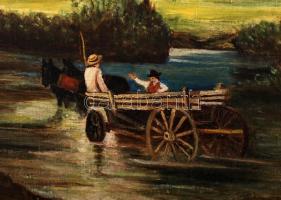 Rudnay jelzéssel: Beragadt kocsi. Olaj, vászon, keretben, 55×75 cm