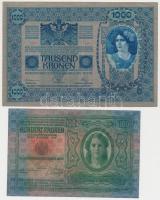 1902. 1000K + 1912. 100K mindkettő piros "MAGYARORSZÁG" körbélyegzéssel T:III,I-