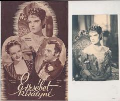 1940 Karády Katalin (1910-1990) színésznő Erzsébet királyné szerepében, hozzáadva a film 8 oldalas illusztrált ismertetőjét, amelyben ez a vintage fotó is megjelent, 14x9,5 cm