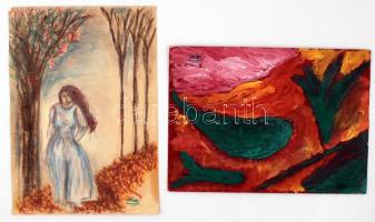 4 db grafika Hornyánszky hagyatéki pecséttel, különféle technikákkal, papír, 30×21 cm