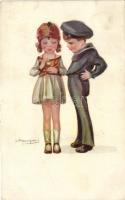 Italian art postcard, children couple, sailor s: Bompard (EK)