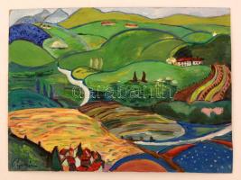 Pap jelzéssel: Dombos vidék. Olaj, karton, 25×34 cm