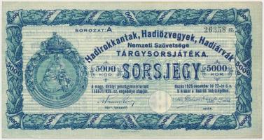 1925. "Hadirokkantak, Hadiözvegyek, Hadiárvák Nemzeti Szövetsége Tárgysorsjátéka" sorsjegy...