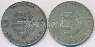 1947. 5Ft Ag "Kossuth" (2x) T:2-,3