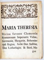 Instructio pro tabula regia judiciaria Transylvanica. Cibinii, Hochmeister (1777). Utasítás az erdélyi királyi tábla tagjai számára. A címlap hiányzik, vágott lapszélekkel.