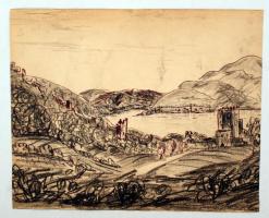 Olvashatatlan jelzéssel: Visegrád. Grafit-filc, papír, 30×28 cm