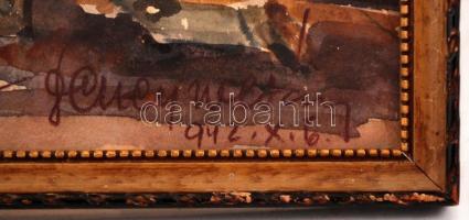 Jeney Zoltán (1899-?): Páncéltörők Don parti községben 1942. Akvarell, üvegezett keretben, jelzett, ...