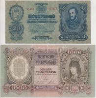 8db klf forint, pengő bankjegy, közte 1930. 20P, 1957. 100Ft T:II-III- szép papírral is