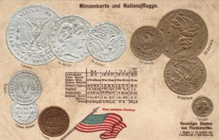 Vereinigte Staaten von Nordamerika / United States of America; set of coins, flag, Emb. litho (wet damage)