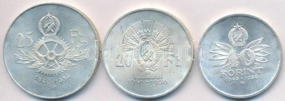 1956. 10Ft + 20Ft + 25Ft Ag "10 éves a Forint" sor T:2