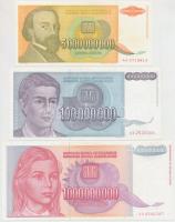 Jugoszlávia 1993. 100.000.000D + 5.000.000.000D + 1.000.000.000D T:II-,III szép papír Yugoslavia 1993. 100.000.000 Dinara + 5.000.000.000 Dinara + 1.000.000.000 Dinara C:VF,F nice paper