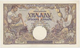 Szerbia / Német megszállás 1942. 1000D vízjel Petar király T:I- Serbia / German occupation 1942. 1000 Dinara with king Petar watermark C:AU