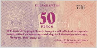 Budapest 1945. 50P elismervény "Székesfővárosi házinyomda üzemi bizottsága" T:I,I-