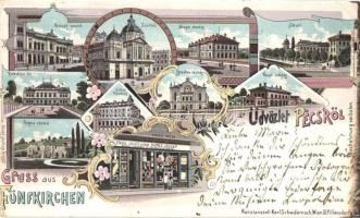 1899 Pécs, Zsinagóga, Engel Lajos-féle könyv- és papírkereskedés, litho (b)