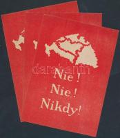 1920 Jeges Ernő: Nie! Nie! Nikdy! szlovák nyelvű irredente szórólap, 3db, 9x13cm