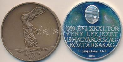 Bognár György (1944-) 1990. MÉE / Magyarország köztársaság Ag (35.97g/0.835/42,5mm) és Br (42,5mm) emlékérem pár T:PP,1
