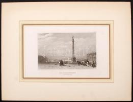 1860 Szentpétervár:Az Alexander oszlop, acélmetszet paszpartuban, jelzés nélkül, 11x15,5cm