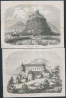 1857 A sárosi vár romjai (11x14cm), ill., Zólyomi vár (11x14cm) fametszet a Vasárnapi Újság két 1857-es számából, papír, jelzés nélkül