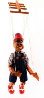 Pinocchio marionett bábú, fa, jó állapotban, 39cm
