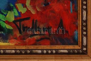 Olvashatatlan jelzéssel: Tengerparti táj. Olaj, farost, keretben, 60×80 cm