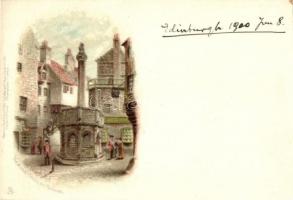 Edinburgh, Old Town, Mercat Cross, Toolbooth; Raphael Tuck & Sons Old Edinburg postcard No. 164. litho (cut)