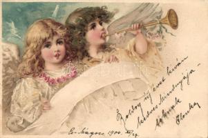 Angels, trumpet, litho