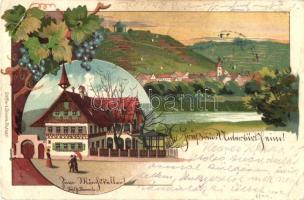 Untertürkheim (Stuttgart), Zum Mönchskeller / Guest house, grapes, Stöffler & Stöckle litho (EB)