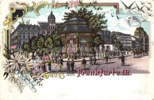 Frankfurt a. M., Schillerplatz, Reichspost, Cafe Bauer / square, post office, cafe, floral, Art Nouveau, Philipp Frey & Co. No. 24. litho  (b)