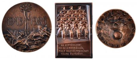 ~1970-1980. 3db Br szocreál plakett: "De elvtársaim! Ez az a munkásság, mely osztályharcban vasba öltözött... / Emlékül a Munkásőrség alapító tagjának a Munkásőrség országos parancsnokától 1977. II." (71,5x105mm) + "Pártmunkáért" (74mm) + "1945-1985. Felszabadulás 40. évfordulója" (96mm) T:2
