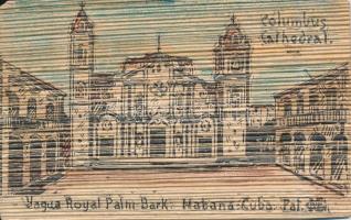 Havana, Habana; Columbus Cathedral, Yagua Royal Palm bark wooden card (b)