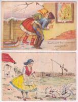 8 db RÉGI motívumlap, vegyes minőség; magyar folklór grafikai / 8 old motive cards, mixed quality; Hungarian graphic folklore