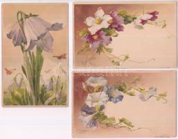 5 db RÉGI használatlan motívumlap; litho virágok C. Klein szignóval; Meissner & Buch / 5 old unused motive cards; litho flowers with C. Klein signature; Meissner & Buch