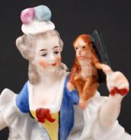 Sandizell hölgy majommal, porcelán,kézzel festett, jelzett, hibátlan, 14cm