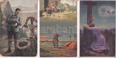 8 db RÉGI motívumlap; romantikus katonai lapok / 8 old motive cards; romantic military cards