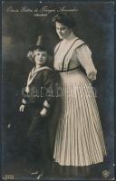 cca 1910 Ötvös Gitta és Fényes Annuska színésznők a "Jánoska" című darabban, Strelisky fotó, fotólap, 9x14 cm