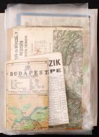 cca 1890-1969 18 db régi térkép(Budapest, Berlin, Kitzbüheler Alpen und Pinzgau, Salzkammergut, Tirol, Salzburg, Bécs, stb.) és 7 db régi idegenforgalmi prospektus