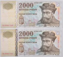 2010. 2000Ft "CB" (2x) sorszámkövetők T:I