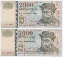 2005. 2000Ft "CA" (2x) sorszámkövetők T:I