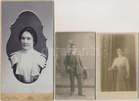 cca 1900-1930 Régi családi fotók 5 db kemény hátú, összesen: 9 db, 11×7-19×11 cm