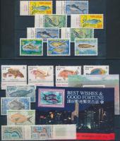 Fishes 18 stamps with sets, 3 block on 2 stock cards, Halak motívum 18 db bélyeg, közte teljes sorokkal és 3 db blokk 2 stecklapon