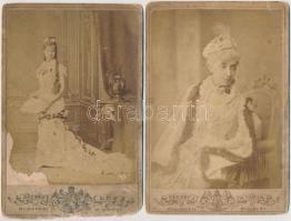 cca 1870 Női portrék, keményhátú kabinetfotók nagyváradi műtermekből, Décsey Ede és Décsey J. 2db,rossz állapotban,  16x11cm