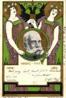 1899 Viribus Unitis, Franz Joseph 1848-1898 anniversary; Verlag v. Rost, Senf & Co. No. 4., Art Nouveau s: Hans Kozel (small tear)